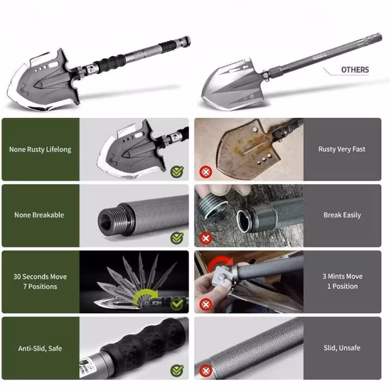Pala da trincea multifunzione pieghevole regolabile tattica, pala da scavo per ordigni da campeggio