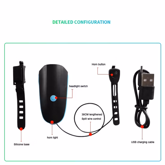 Luce per bici a LED 2 in 1 con campanello elettrico, cicalino, interruttore a clacson, lampada per bicicletta, fari per ciclismo Wyz14473